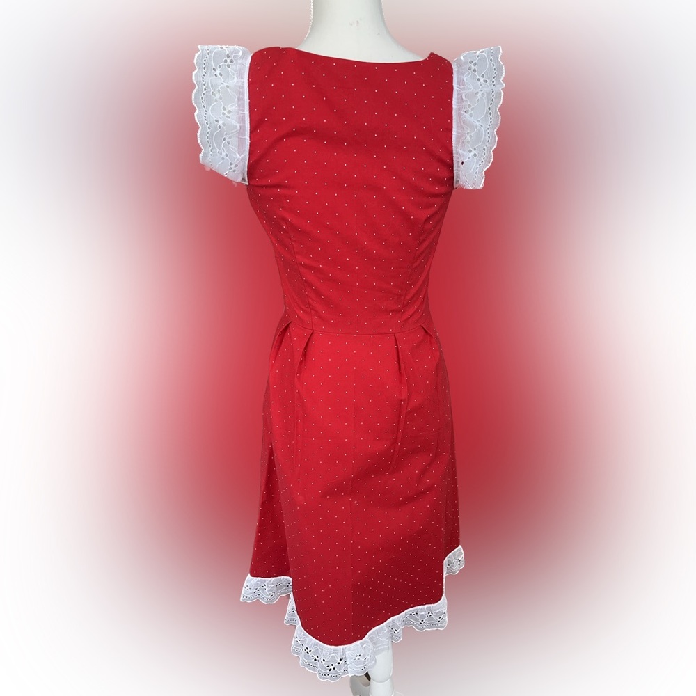 Vintage pin up lace sleeve polka dot fitted dress great condition - Picture 7 of 10